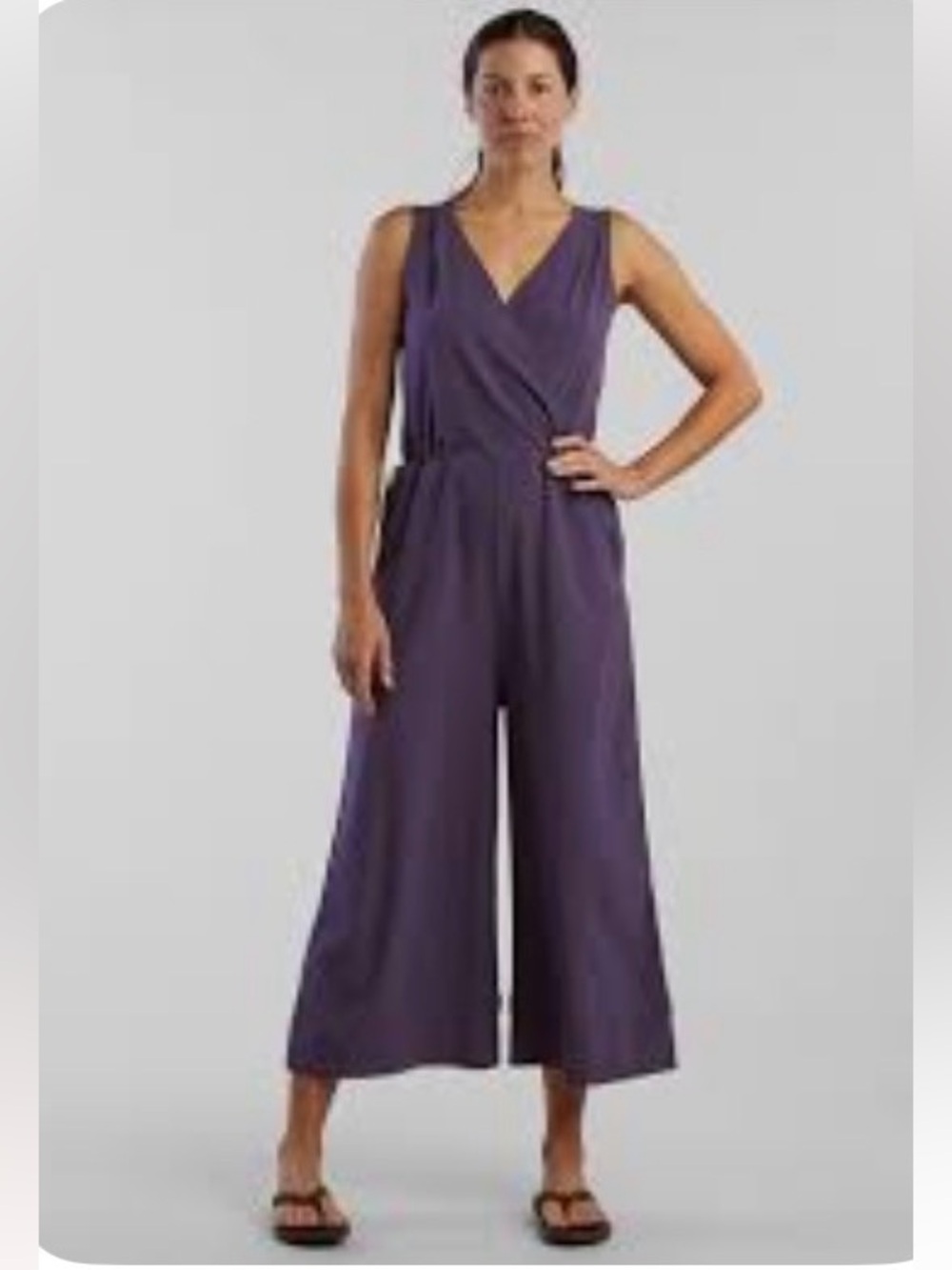 Title Nine Sleeveless V-Neck Wide-Leg Jumpsuit in Plum